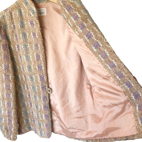 VTG DonnKenny Separates Lambswool Blend Woven Knit Sweater Coat 8/M Neut… - Picture 11 of 14